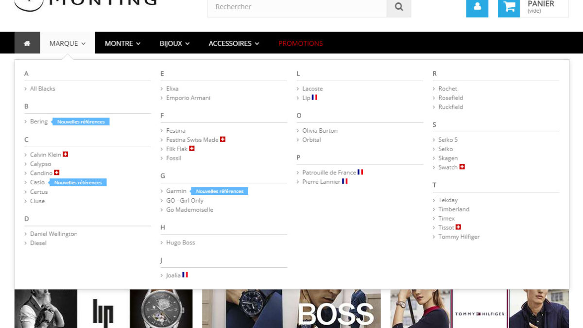 Réalisation du menu du site monting.fr