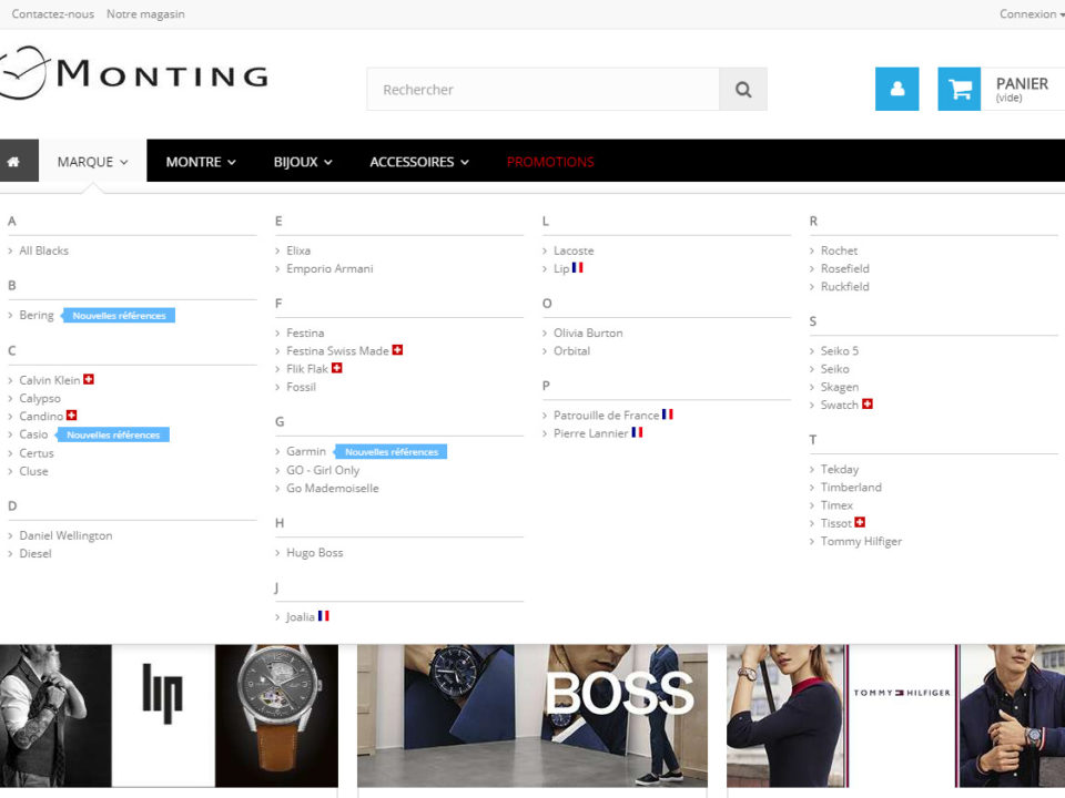 Réalisation du menu du site monting.fr