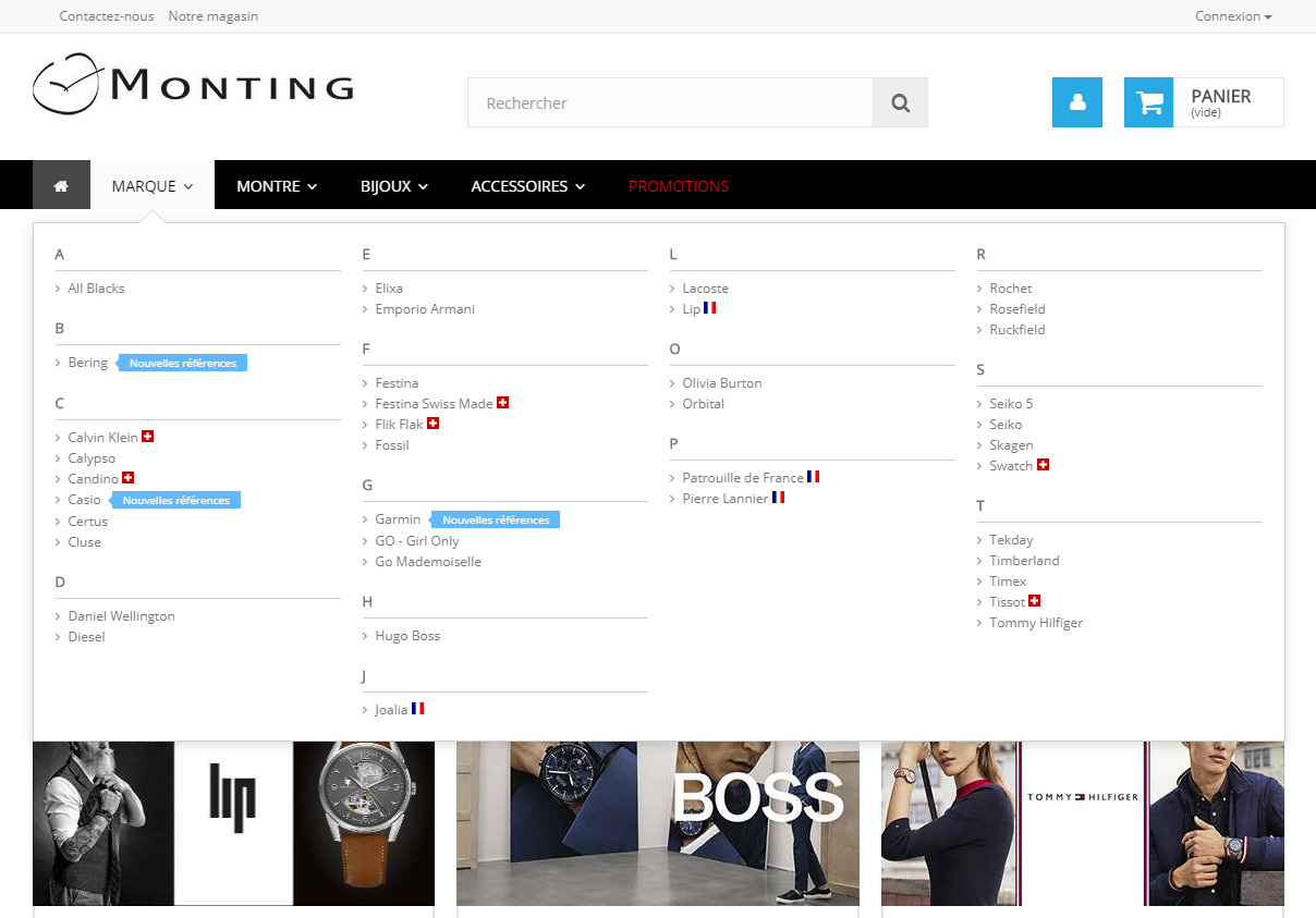 Réalisation du menu du site monting.fr